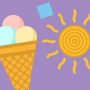 Illustration einer Eiswaffel mit 3 Eiskugeln und einer Sonne