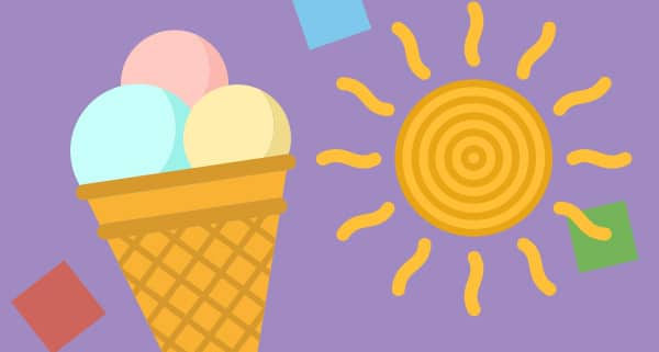 Illustration einer Eiswaffel mit 3 Eiskugeln und einer Sonne