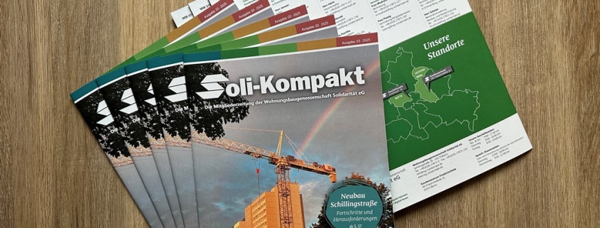 mehrer Ausgaben der neuen Mitgliederzeitung gefechert hingelegt. Rückseite der Zeitung wird auch gezeigt.