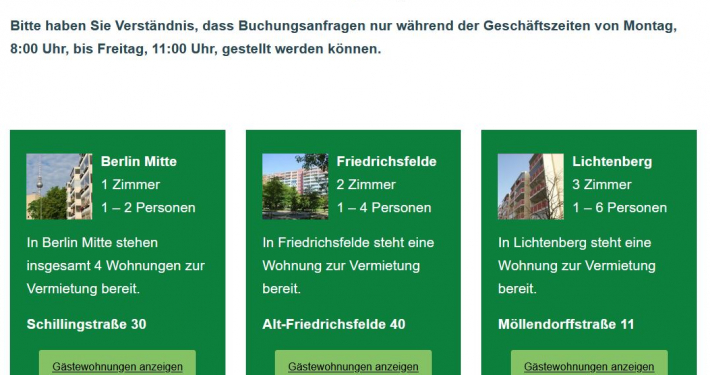 WG Solidarität Ausschnitt mit Informationen von unserer Serviceseite der Gästewohnungen