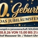 Banner mit Informationen zum Jubil&auml;umsfest. Dekorativ gestaltet mit Luftballons.